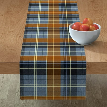 

Cotton Sateen Table Runner 90 - School Plaid Head Class Tartan Preppy Orange Blue Navy Masculine Checked Print Custom Table Linens by Spoonflower