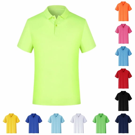 XIAONU Men Solid Polo Shirt Short Sleeve Collared Button Placket Casual Office Top