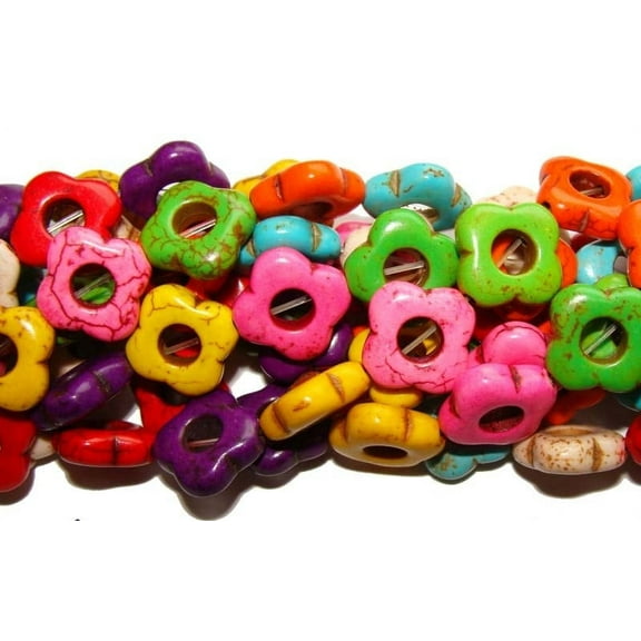 12x12mm 16" Strand Multi-Color Howlite Hollow Flower Beads For Jewelry Making