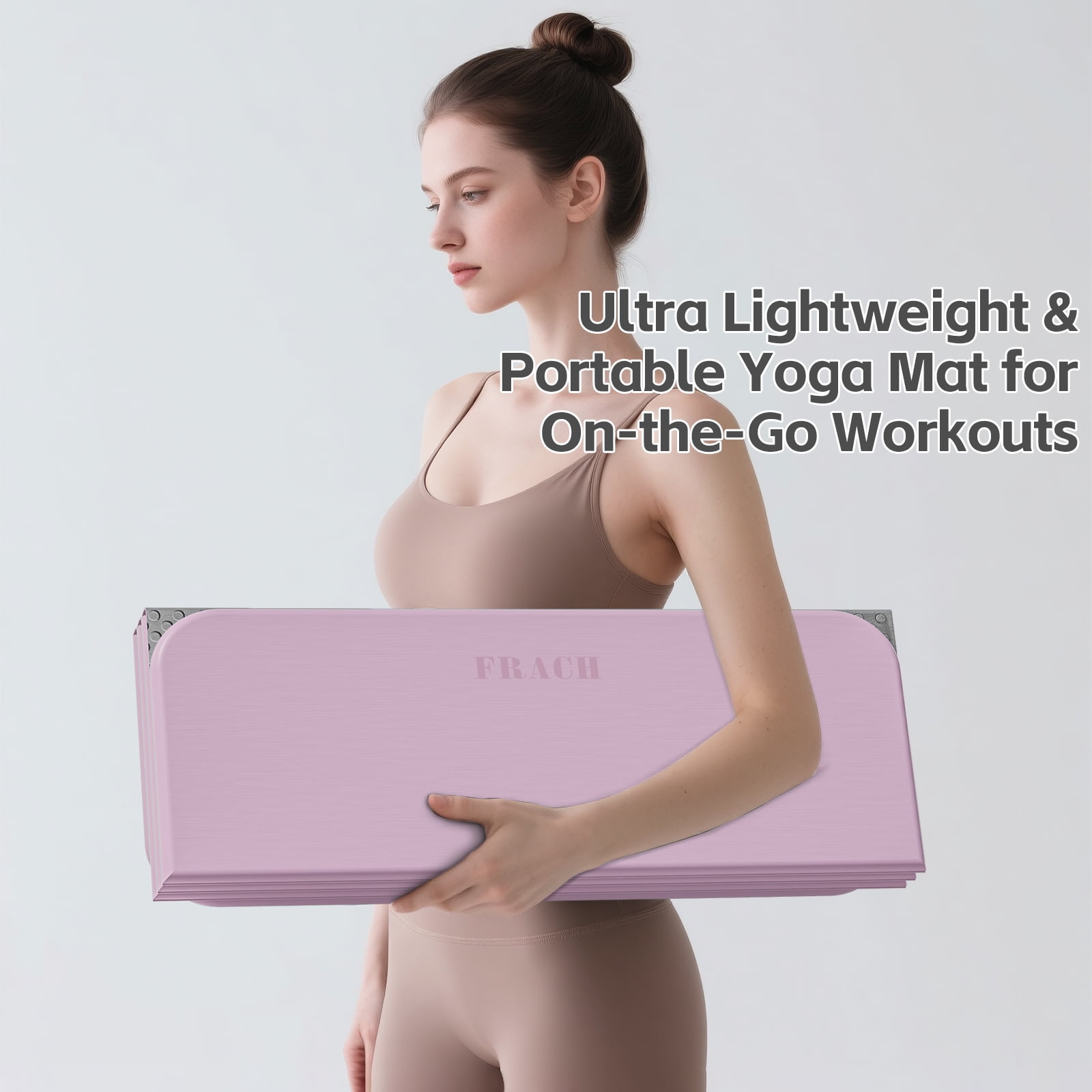Frach Foldable Yoga Mat Extra Thick 0.5",Non-Toxic Odorless Joint Support for Beginner,Gymnastics Mat for Indoor and Outdoor(Purple+Gray)