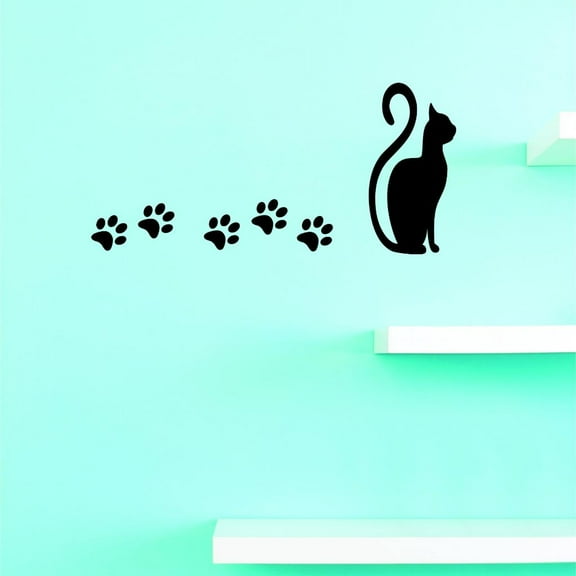 Custom Decals Cat Paw Print Wall Art Size: 10 X 20 Inches Color: Black