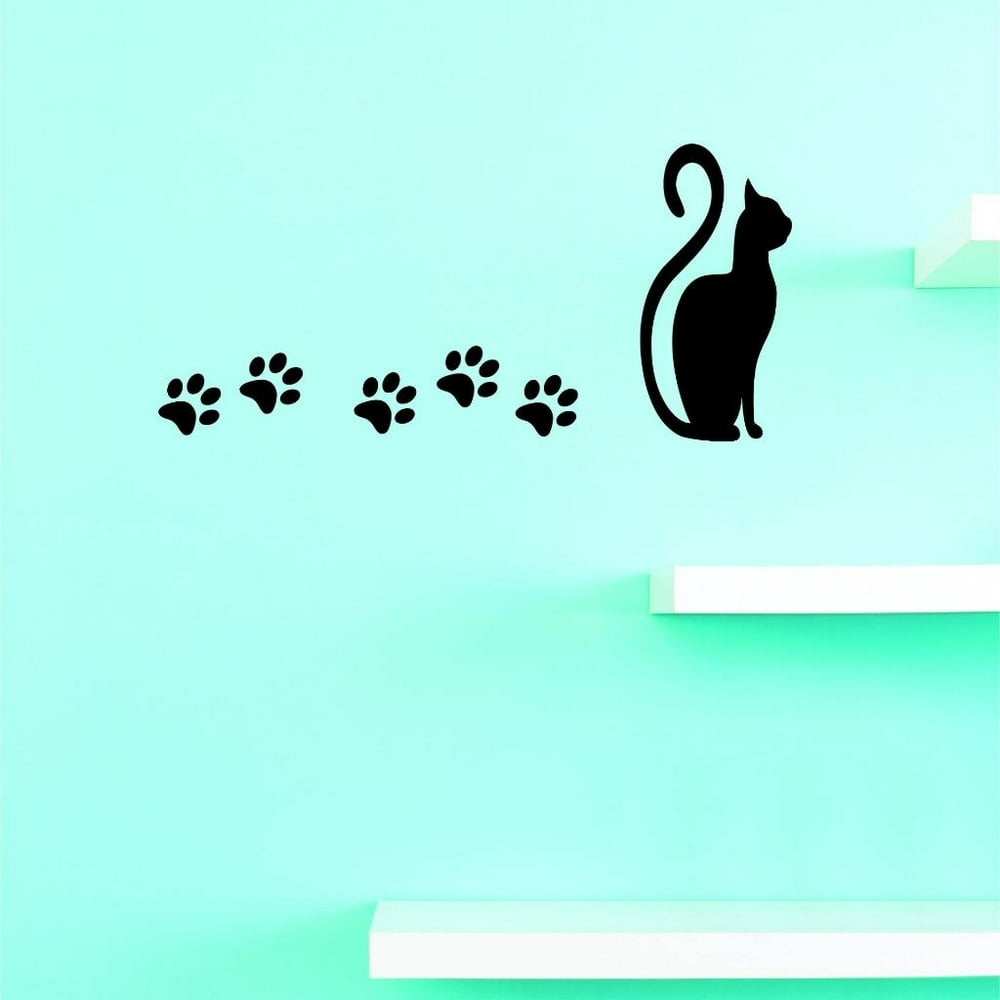 Custom Decals Cat Paw Print Wall Art Size 14 X 28 Inches Color Black
