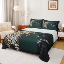 jejeloiu Black Brown Leopard Queen Sheet Sets,Jungle Animal Flat Sheet,Modern Abstract Artwork Queen Fitted Sheet For Man Women,Breathable Home Decor,4pcs