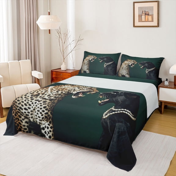 jejeloiu Leopard Jungle Twin 3-Piece Reversible Unisex Black Brown Breathable Sheet Set