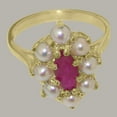 thumbnail image 5 of LBG British Made 10k Yellow Gold Real Natural Ruby & Cultured Pearl Womens Engagement Ring - 33 size options - Size 8, 5 of 6