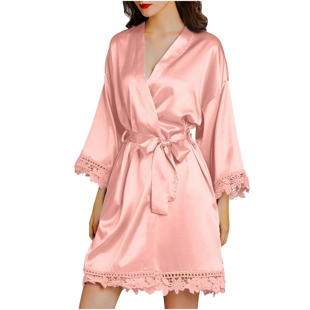 Gspmoly Robes pour Femmes, Robe Décontractée à Manches Longues Col en V en Dentelle, Robe de Nuit Taille Unique pour Femmes jusqu'à 65 % de Réduction
