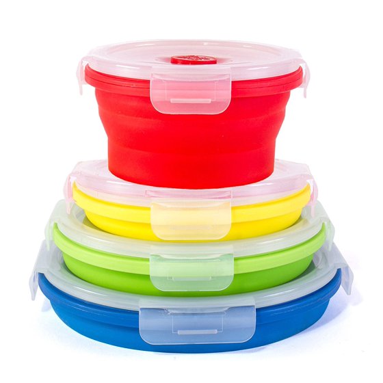 Thin Bins Collapsible Containers Set of 4 Round Silicone Food Storage
