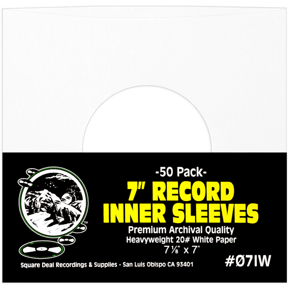 (50) Archival Quality Acid-Free Heavyweight Paper Inner Sleeves for 7" Vinyl Records #07IW