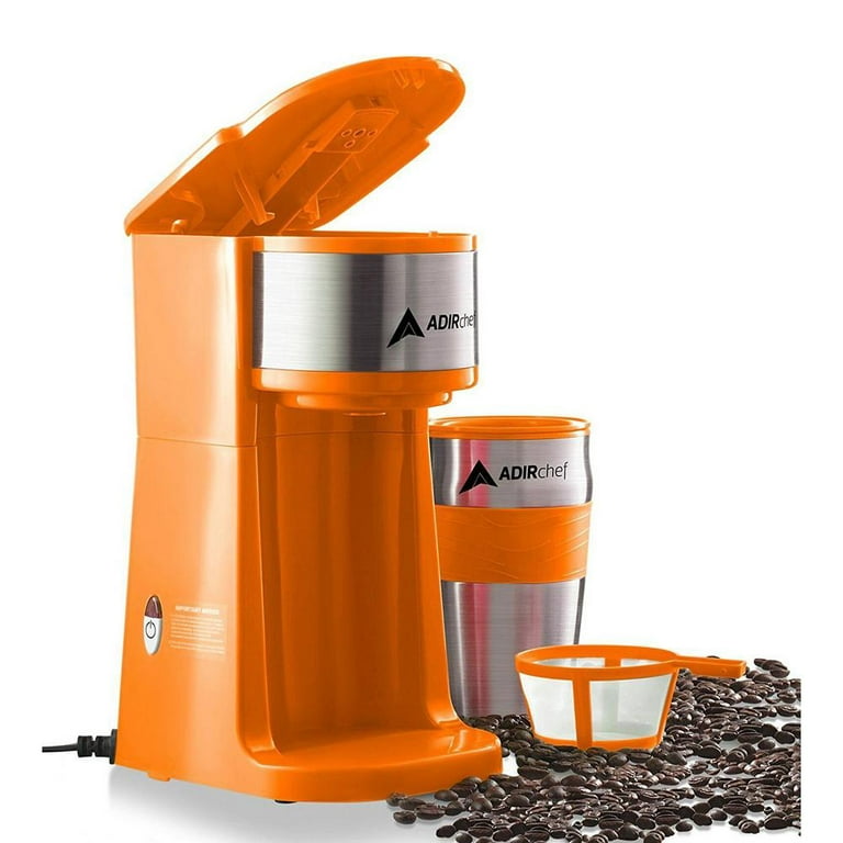 AdirChef Single Serve Coffee Maker, 15 oz. Capacity, Grab & Go, W/Coffee  Mug, Orange