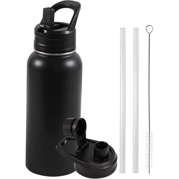 Bouteille d'Eau Isolée, Bouteilles d'Eau Sport en Métal en Acier Inoxydable sous Vide 32oz avec Autocollants, Paille