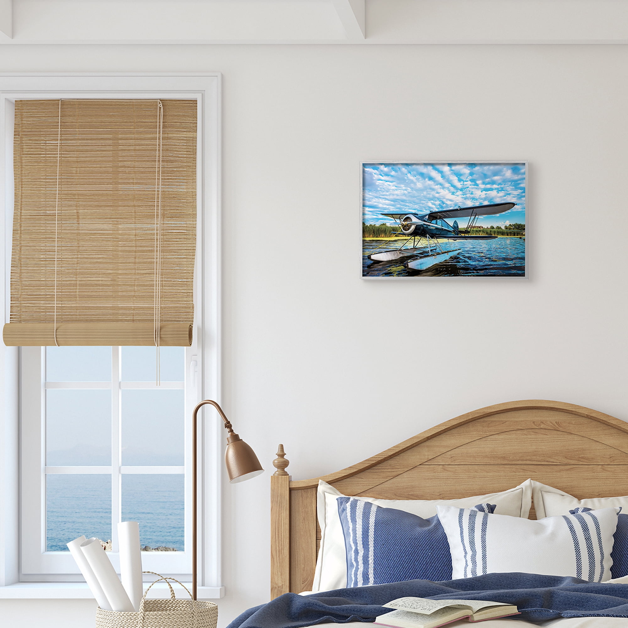 Sea Plane on Wooded Lakefront Cloudy Sky 14 in x 11 in Framed Photography Art Prints, by Stupell Home Décor