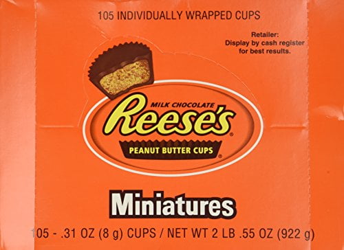 REESE'S Miniatures Milk Chocolate Snack Size, Bulk Gluten Free, Individually Wrapped Peanut Butter Cups Candy Packs, 0.31 oz (105 Pieces)