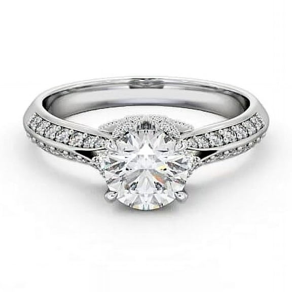 Dash Jewel 2 Ct Round Cut Solitaire with Accent Diamond Ring  14K White Gold Plated Lab-Created Diamond  Hidden Butterfly Vintage Eternity Wedding Ring  Anniversary Jewelry