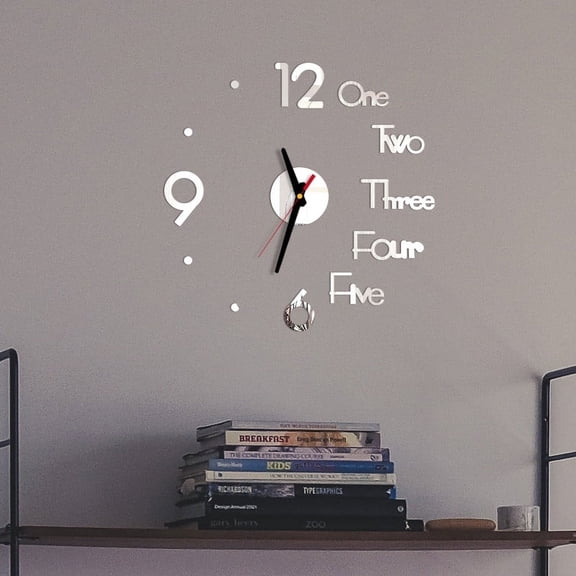 Partheme 3D DIY Mirror Surface Wall Clocks, Modern 3D Wall Clock with Mirror Numbers Stickers Frameless Large DIY Wall Clock Kit for Home Office School Clock , Silver