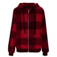 thumbnail image 3 of AKOEE Fluffy Winter Coats for Women with Hood Oversized Faux-fur Plaid Jacket Pocketed Long Sleeve Plush Outwear (S, Red), 3 of 7