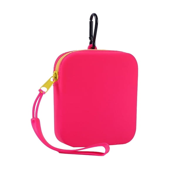 Silicone Mini Makeup Bag,Waterproof Lightweight Zippered Cute Purse with Wrist Strap for Bathroom Daily Use Travel,Hot-Pink