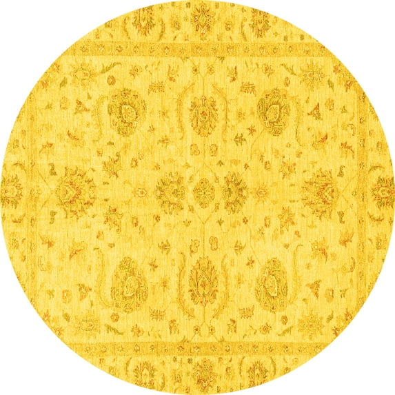 Ahgly Company Indoor Round Oriental Yellow Traditional Area Rugs, 4' Round
