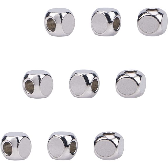 100pcs 6mm Cube Beads Metal Spacer Bead Stainless Steel Loose Bead Spacers Beads Metal Slider Beads for Bracelet Necklace Jewelry Making 3mm Hole
