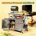 thumbnail image 4 of Deck Box Storage Cabinets with Stainless Steel Top,Outdoor Grill Cart,Solid Wood Outdoor Kitchen Island with Wheels,Outdoor Storage Box, 4 of 7