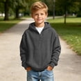 thumbnail image 6 of Kids Waffle Knit Quarter Zip Hoodie Long Sleeve Pullover Hooded Sweatshirt for Boys Girls Fall Winter Daily Wear Dark Gray 9-10 Years, 6 of 9