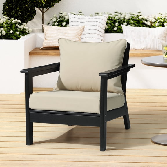 FADINGFREE Outdoor 2-Piece Deep Set Soft & Supportive Patio Seat Back Chair Cushions, 25'' x 25'', Beige