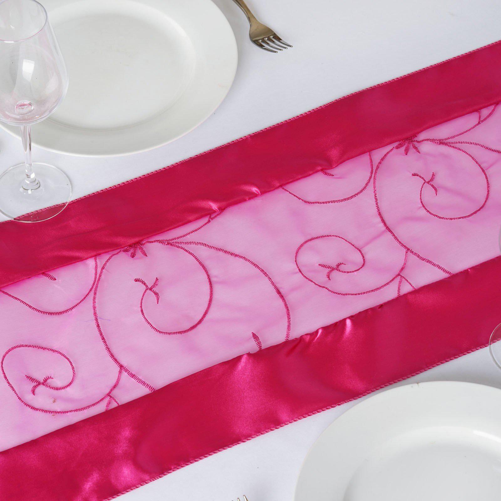 14"x108" Fushia Satin Embroidered Sheer Organza Table Runner Walmart