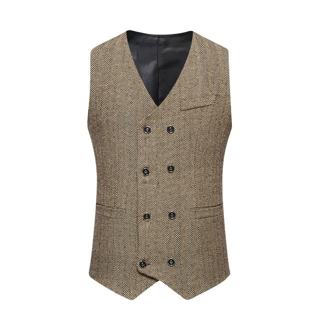 Men's Retro Double Breasted Vest - Fashionable Solid Color Suit Waistcoat, Polyester for Work/Wedding Events