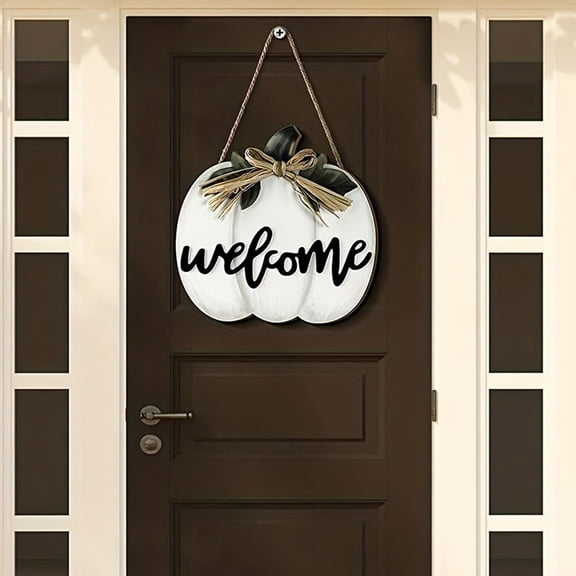 TABLZONE Wooden Tsgiving Sign White Pumpkin Design Hanging Door Sign for Fall Decor