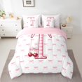 thumbnail image 2 of Feelyou Pink Monogrammed T Bedding Comforter Set 7pcs, Cartoon Bowknot Cherry Queen Bedding Sets, Chic Watercolor Bow-tie Reversible Queen Sheet Sets, Luxury Bedroom Decor, 2 of 8