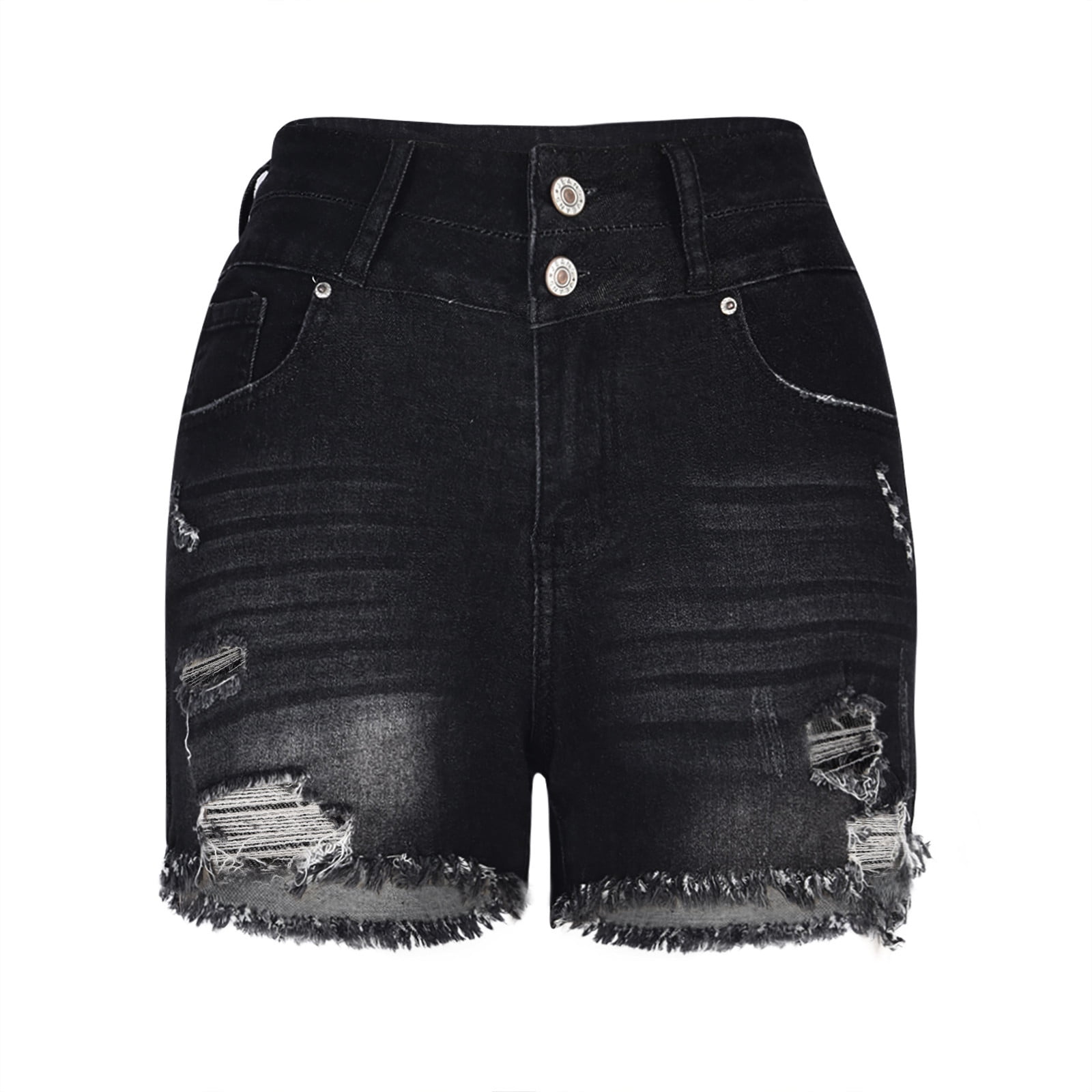 Jovati Womens Jeans Size 14 Womens Tattered Jeans Short High Waisted Double Button Comfortable Stretch Shorts Womens Jeans Size 12 Womens Jeans Size 1
