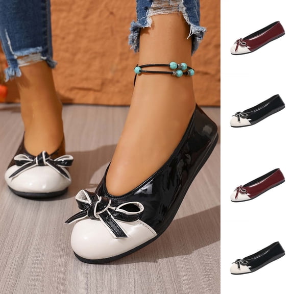Women's Color Block Bow Flats, Plus Size Comfortable Slip On Casual Loafers