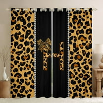 Feelyou Leopard Print Bow 2-Piece (42x84) Blackout Curtains, Initial H Window Curtains