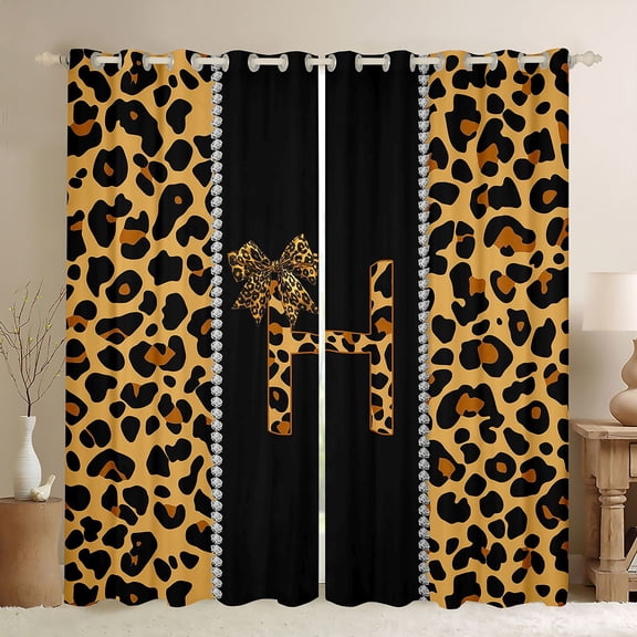 Feelyou Leopard Print Bow 2-Piece (42x84) Blackout Curtains, Initial H Window Curtains