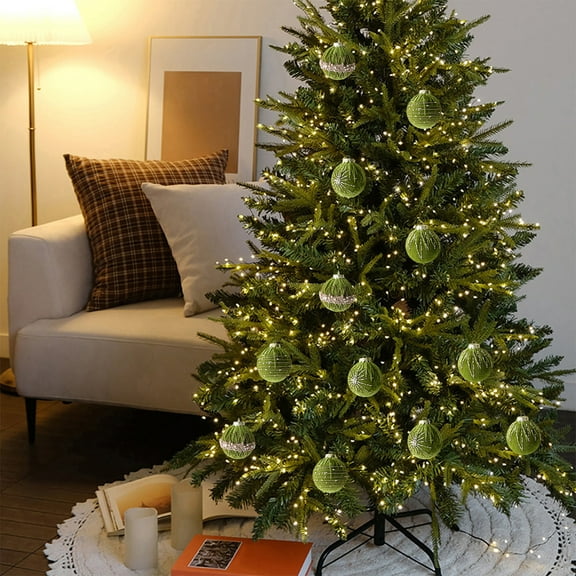 HengDidi 4-Piece Flocked Christmas Tree Decorations Set: Colorful 8cm Hanging Ornaments Balls for Holiday Season Festive Decor Reusable Home Decor