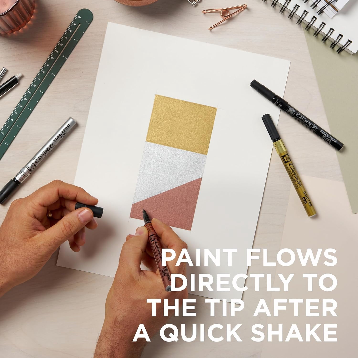47391 4-Piece Fine Pentouch Calligrapher Paint Marker, 1.8mm, Gold, Silver, Copper and Black