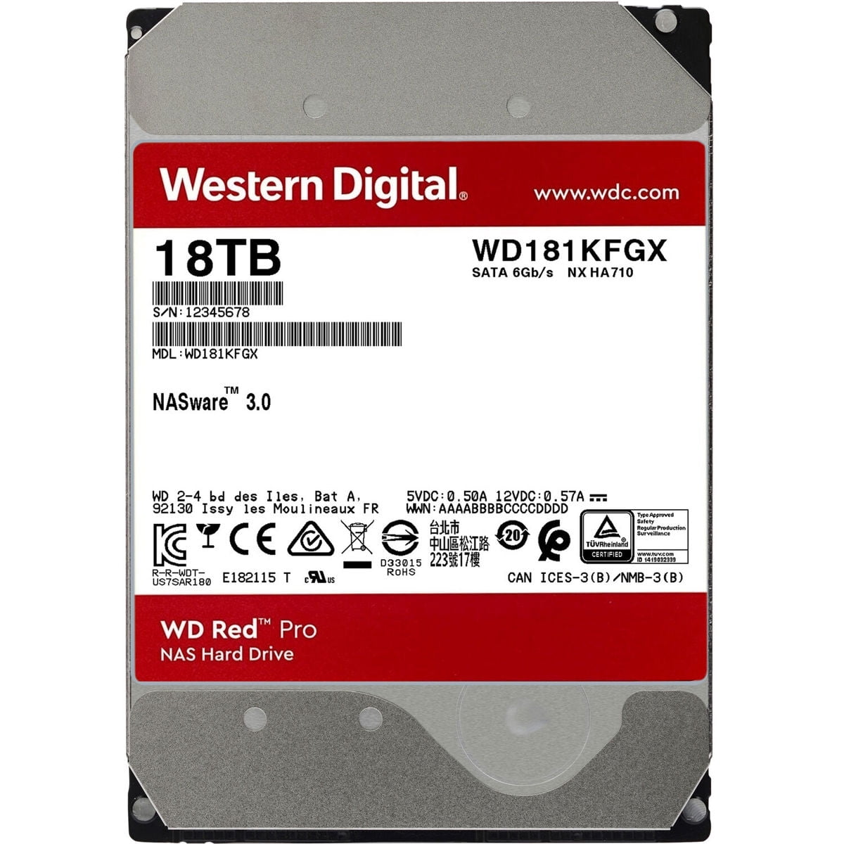 WD Red Pro 18TB 3.5" SATA 7200rpm Internal Hard Drive WD181KFGX