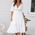thumbnail image 1 of Pisexur Robe d'Été pour Femme à Manches à Volants, Col en V, Couleur Unie, Robe Maxi Ample et Confortable, Robe Soleil Évasée, 1 of 6