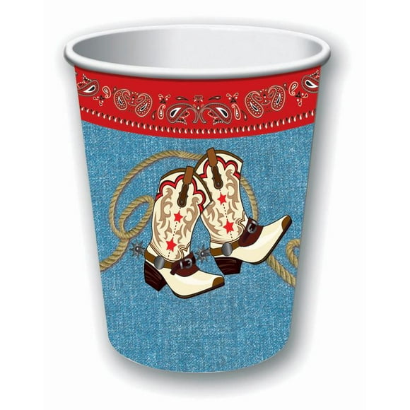 Way Out West Western Cowboy Beverage Cups Birthday Party Decor Tableware 8pc/pk