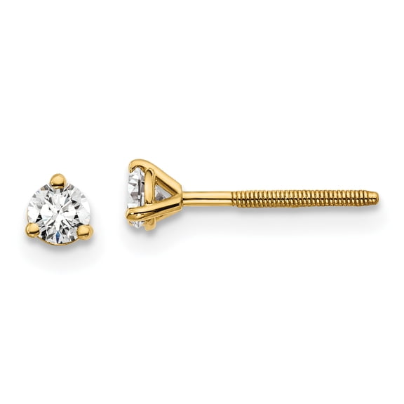 14k 1/5 carat total weight Round VS/SI D E F Lab Grown Diamond Screw Back 3 Prong Stud Post Earrings 14k Yellow Gold Earrings