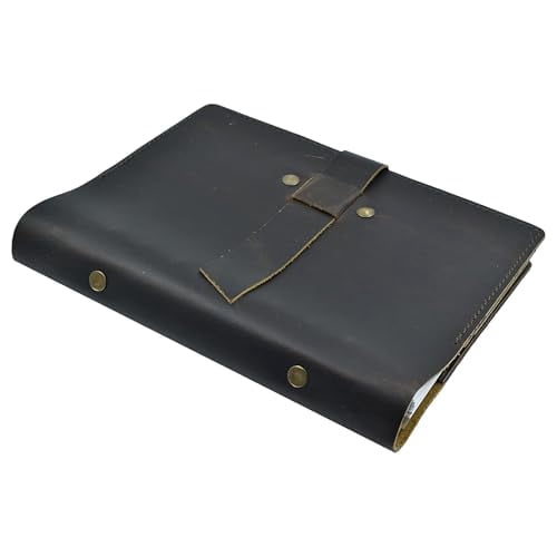 Store Indya Genuine Leather A6 Size Refillable Ring Binder Journal, Adult, with 1 Diary, Black, 8 x 6 Inches
