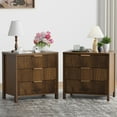 thumbnail image 2 of Fluted Nightstand Set of 2 with 3 Drawers, Mid-Century Modern Bedside Table, 23.7'' Wide Wood End Table for Bedroom, Walnut Finish, 2 of 10