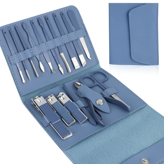 Abaima Manicure Set Nail Clippers Pedicure Kit, 16 pcs Stainless Steel Nail Care Tools Grooming Kit with Luxurious Travel Leather Case for Thick Nails Men Women Gift