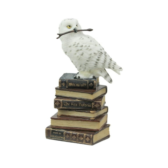 Veronese Design 5 1/2 Inch Magic Wand Snowy Owl On Book Stack Hand Painted Resin Statue Home Decor