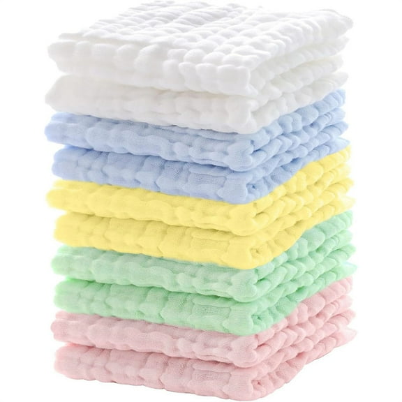10PCS Soft Newborn Washcloths,Natural Cotton Face Towel,Lightweight Baby Wipes, Highly Absorbent Cleaning Rags,Lightweight Burp Cloths,for Sensitive Skin (Multi-color)