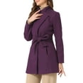 thumbnail image 4 of INSPIRE CHIC Women's Classic Stand Collar Long Sleeve Winter Belted Long Coat M Purple, 4 of 6