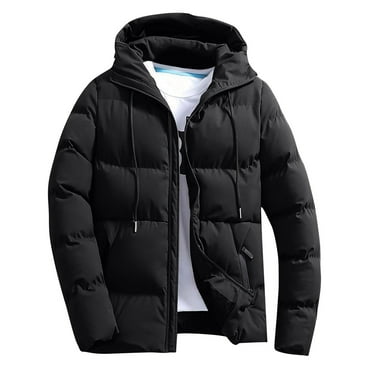 Mens Winter Coats Warm Jacket with Detachable Hood Water-Repellent Windproof Parkas Casual Jackets Black L