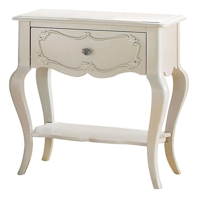 ACME Edalene Table de Nuit en Bois à 1 Tiroir avec Tablette Inférieure, Blanc Perle