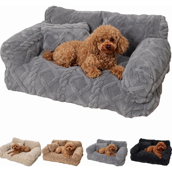 Plush Calming Pet Sofa Bed with Removable Cover, Fluffy Dog Cat Bed Pet Couch Beds Plush, Plushs Cat Couch Bed, Soft Warming Washable Puppy Bed