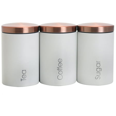 MegaChef Essential Kitchen Storage 3 Piece Sugar, Coffee and Tea Canister Set in Matte (Best Container For Brown Sugar)