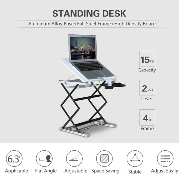 Standing Desk Riser 14"x13" Surface 40 Degree Tilt 31" Max Height Sit Stand Up Table Converter Mouse Pad
